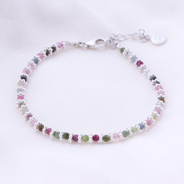 Multi Tourmaline Stone Silver Bracelet