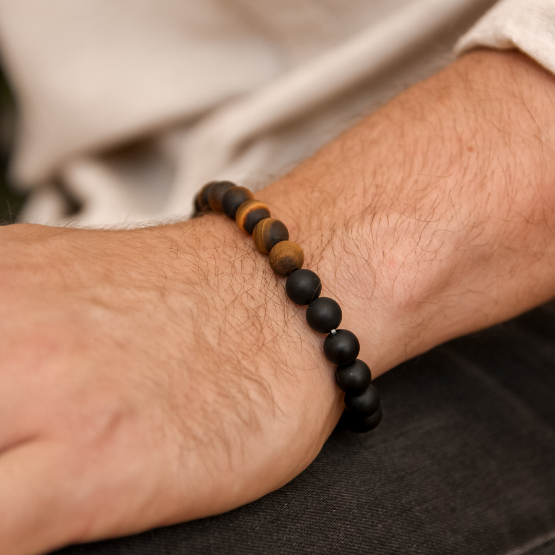  Onyx and Tiger Eye mens bracelet