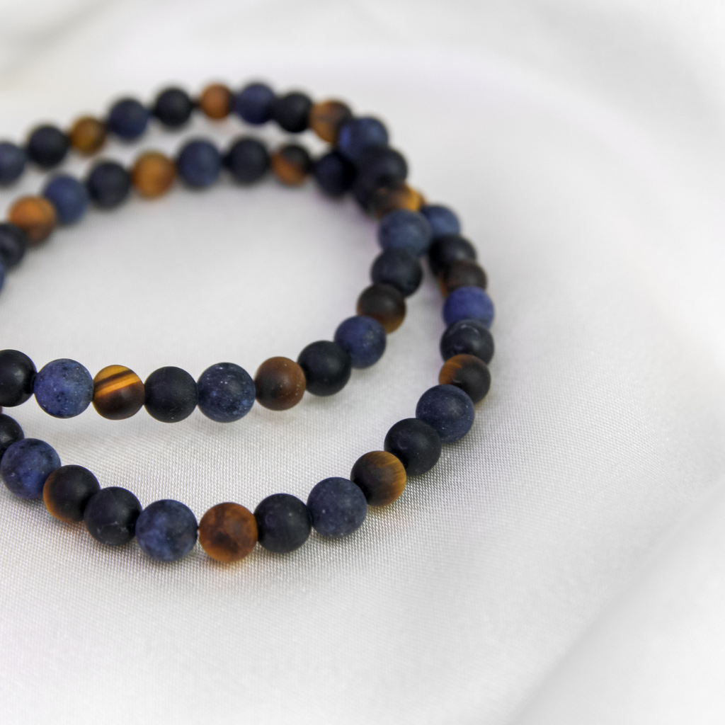 Black Tourmaline, Dumortierite, Tigers Eye Mens Stone Bracelet - Robyn Real Jewels